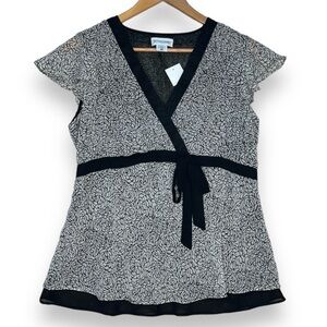 Motherhood Maternity Floral Top Blouse Sheer Layered Wrap Black Beige sz S Small